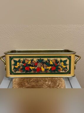 Vintage 1981 Teleflora Pyrex #213 Metal Handle Loaf Caddy Harvest Fruit England
